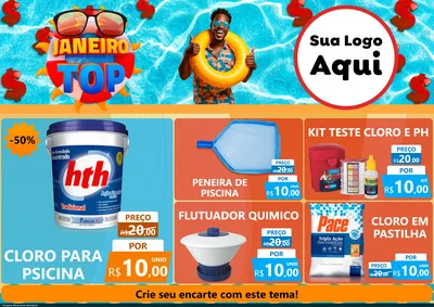 Modelo de Encarte para Encarte A4 Horizontal com o tema Janeiro Top para Produtos para Piscina