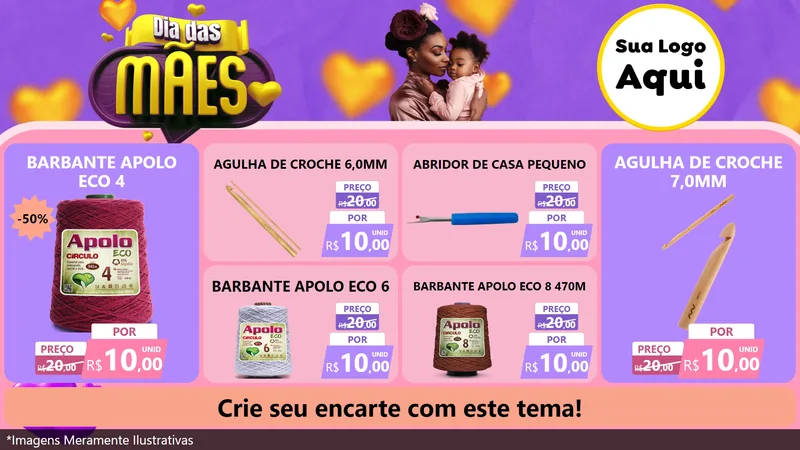 Modelo de TV para TV Horizontal com o tema Dia das Mães para Armarinho e Aviamentos