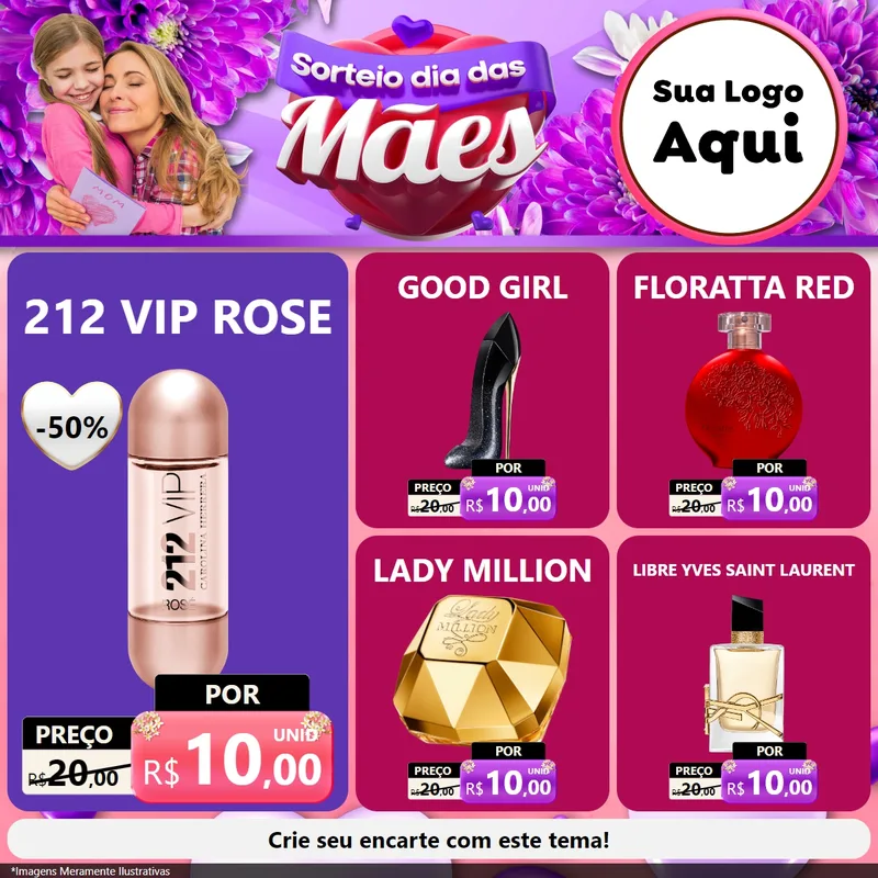 Modelo de Rede Social para Feed Facebook com o tema Sorteio Dia das Mães para Perfumes