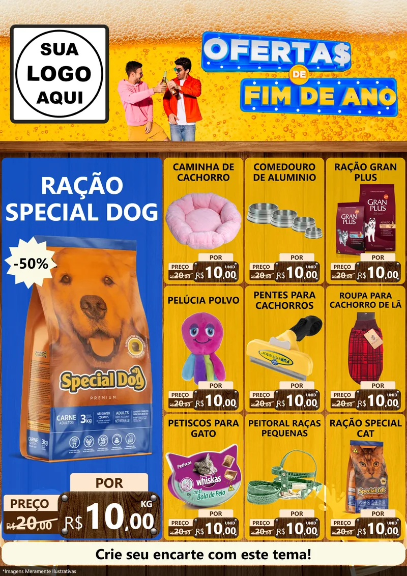 Modelo de Encarte para Encarte A4 Vertical com o tema Ofertas de Fim de Ano para Pet Shop