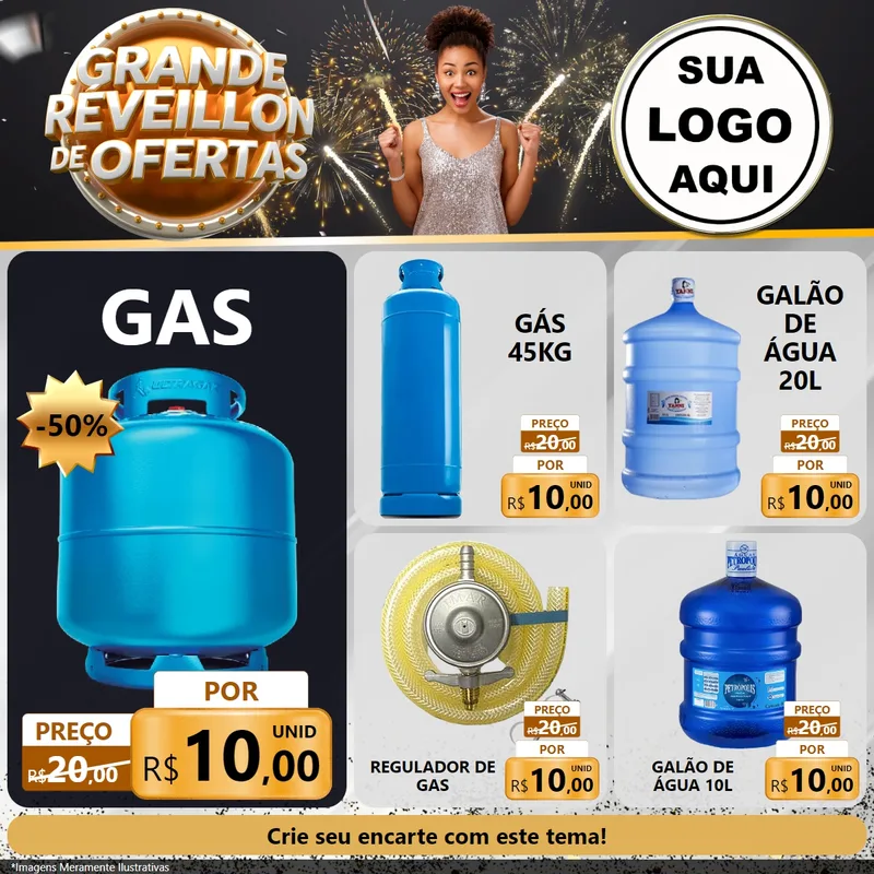Modelo de Rede Social para Feed Facebook com o tema Grande Réveillon de Ofertas para Água e gás