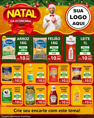 Modelo de Rede Social para Feed Instagram com o tema Natal da Economia para Supermercado