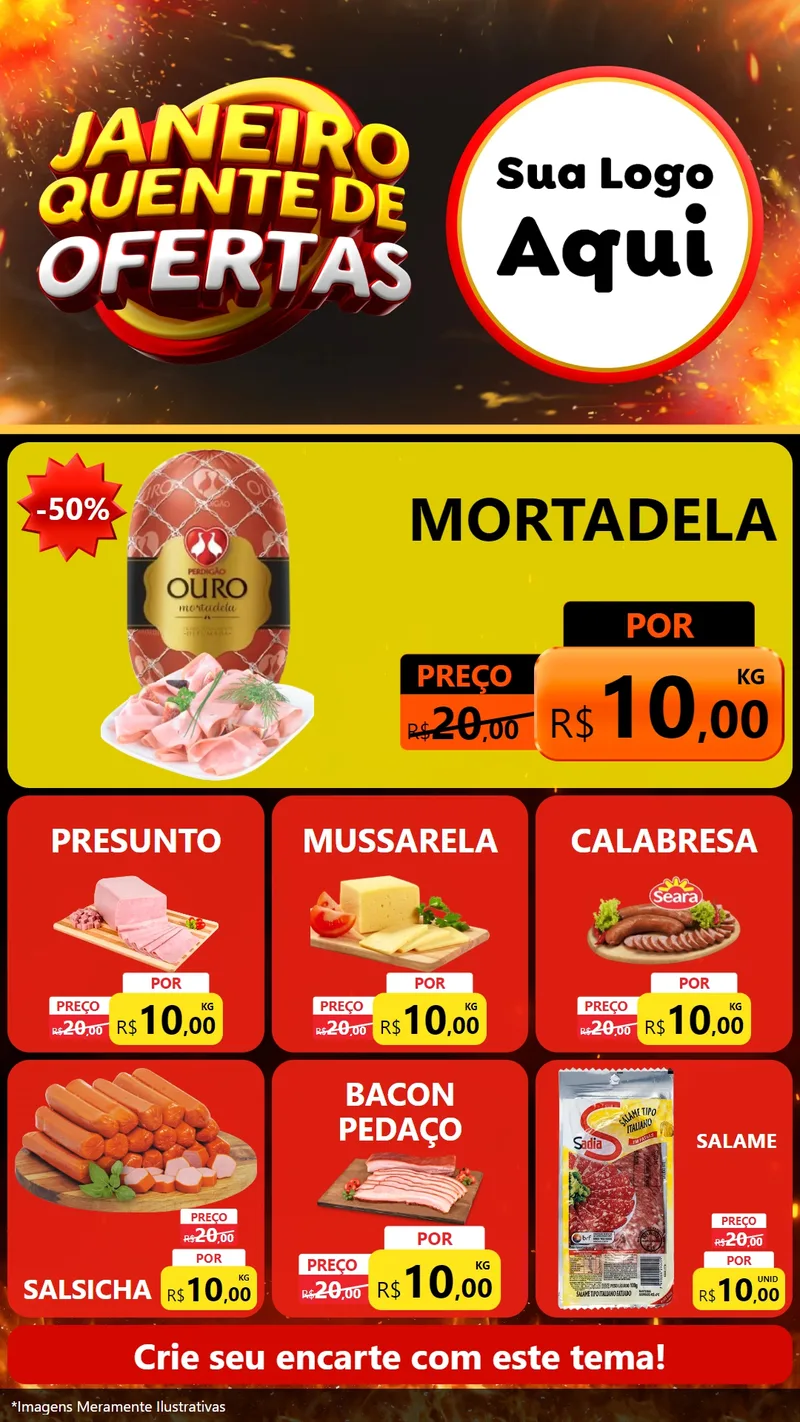 Modelo de Rede Social para Stories com o tema Janeiro Quente de Ofertas para Frios e Laticínios