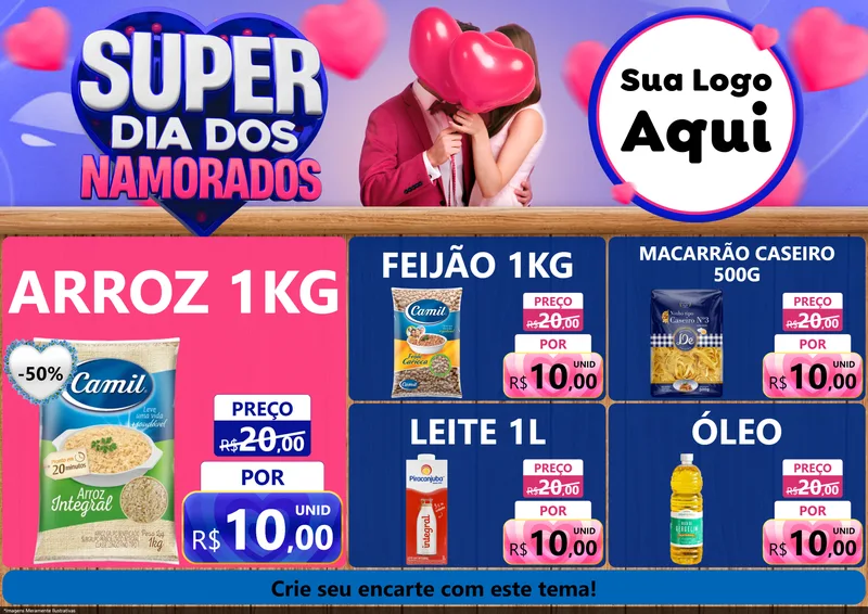 Modelo de Encarte para Encarte A4 Horizontal com o tema Super Dia dos Namorados para Supermercado