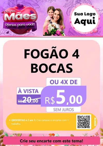 Modelo de Cartaz para Cartaz A4 Vertical com o tema Dia das Mães Ofertas para Você! para Móveis e Eletro