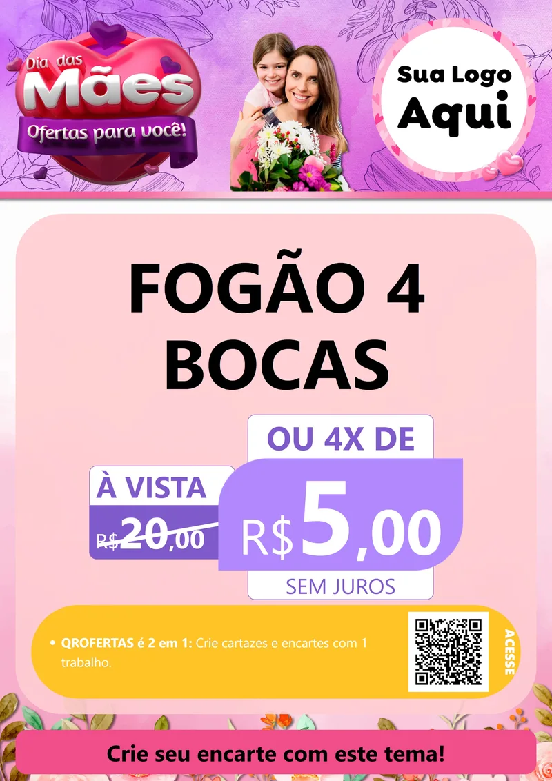 Modelo de Cartaz para Cartaz A4 Vertical com o tema Dia das Mães Ofertas para Você! para Móveis e Eletro
