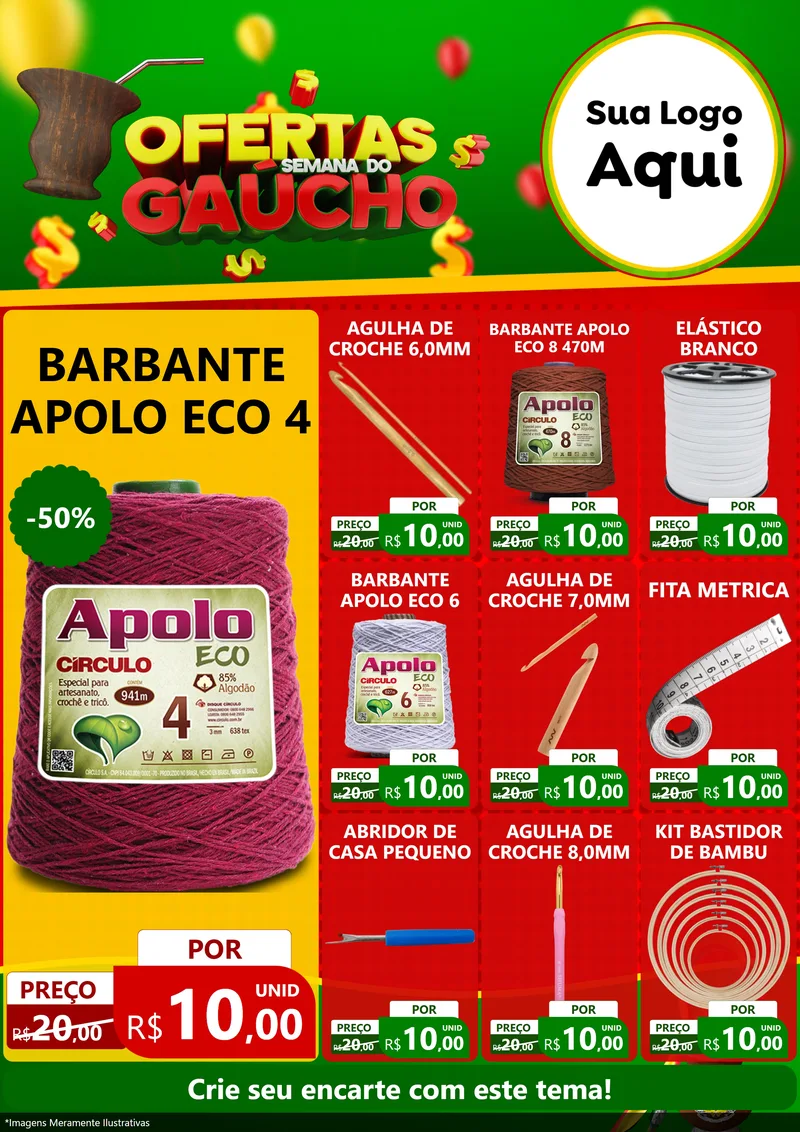 Modelo de Encarte para Encarte A4 Vertical com o tema Ofertas Semana Do Gaúcho para Armarinho e Aviamentos