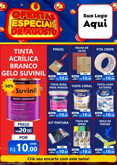 Modelo de Encarte para Encarte A4 Vertical com o tema Ofertas Especiais de Agosto para Tintas e Ferramentas
