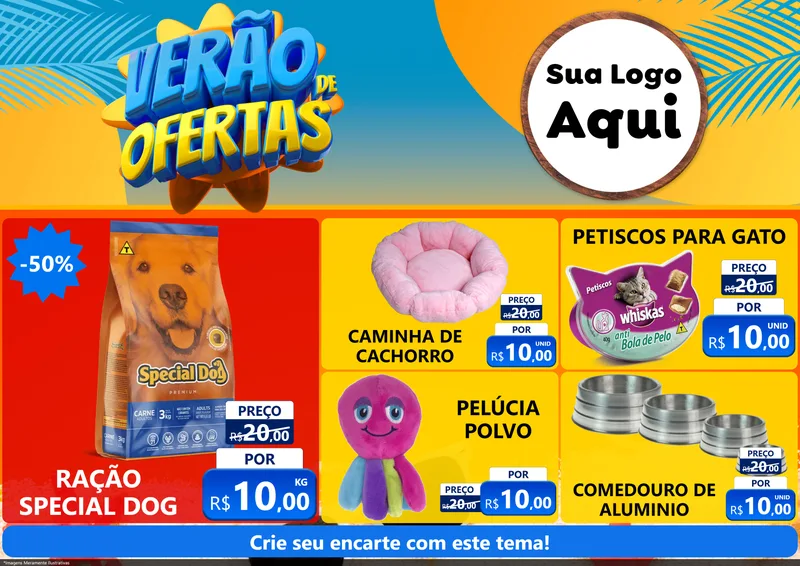 Modelo de Encarte para Encarte A4 Horizontal com o tema Verão de Ofertas para Pet Shop