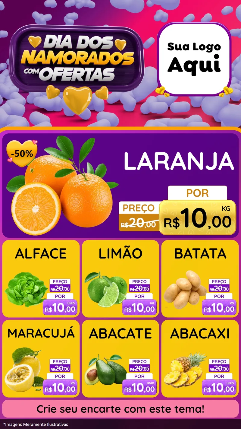 Modelo de Rede Social para Stories com o tema Dia Dos Namorados Com Ofertas para Hortifrúti