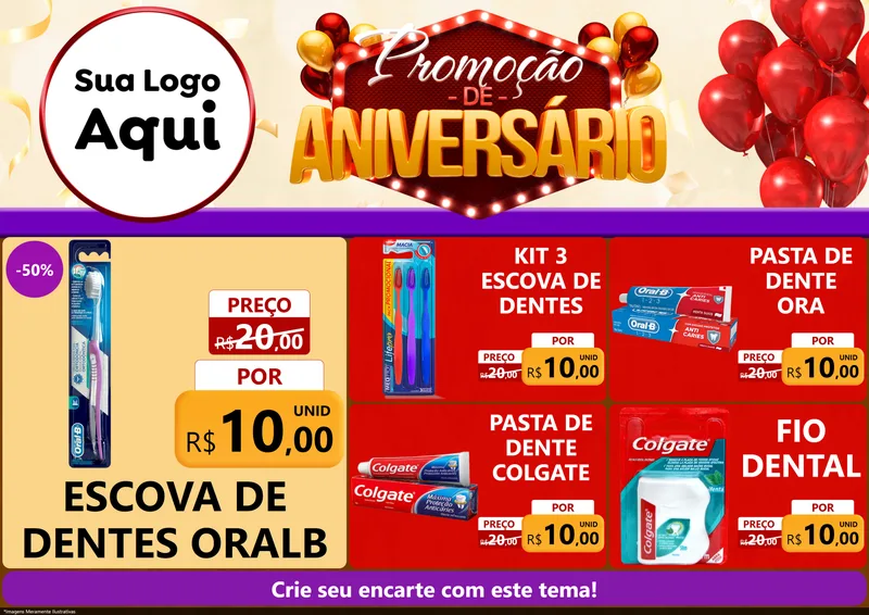 Modelo de Encarte para Encarte A4 Horizontal com o tema Promoção de Aniversário para Higiene Pessoal
