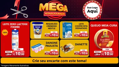 Modelo de TV para TV Horizontal com o tema Mega Reinauguração para Frios e Laticínios
