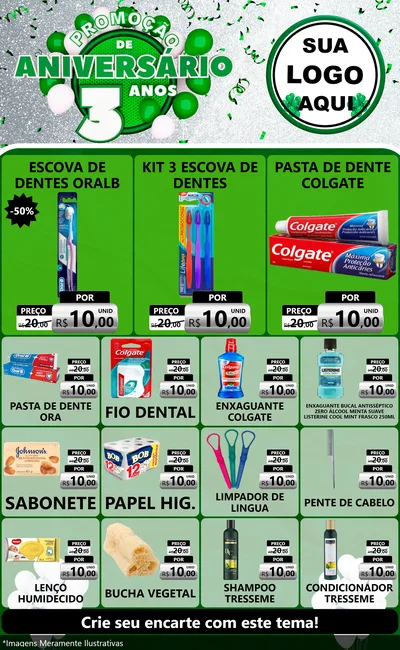 Modelo de Encarte para Encarte Grande com o tema Promoção de Aniversário - 3 Anos para Higiene Pessoal