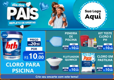 Modelo de Encarte para Encarte A4 Horizontal com o tema Dia Dos Pais Repleto de Ofertas para Produtos para Piscina