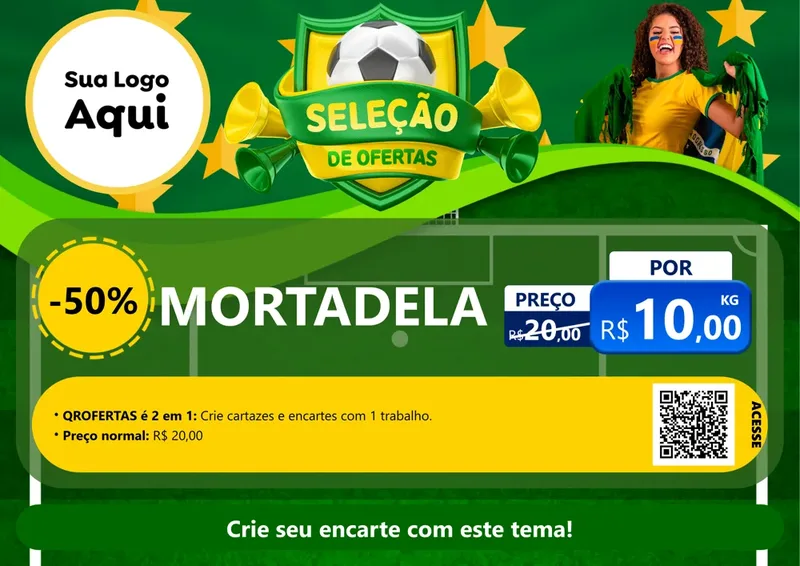 Modelo de Cartaz para Cartaz A4 Horizontal com o tema Seleção de Ofertas - Copa para Frios e Laticínios