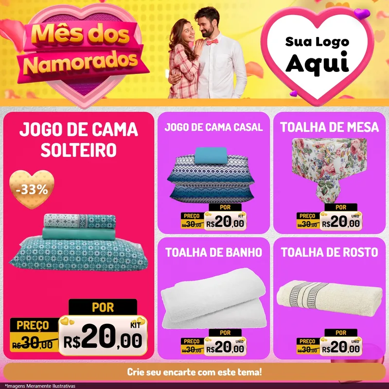 Modelo de Rede Social para Feed Facebook com o tema Mês dos Namorados para Cama, Mesa e Banho