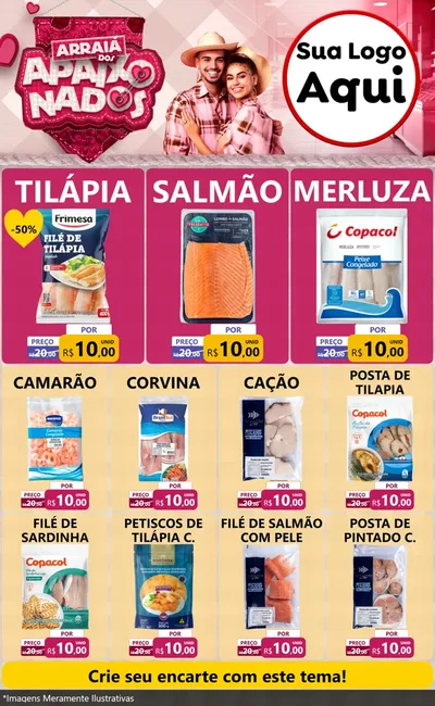 Modelo de Encarte para Encarte Grande com o tema Arraiá dos Apaixonados - Junina para Peixaria