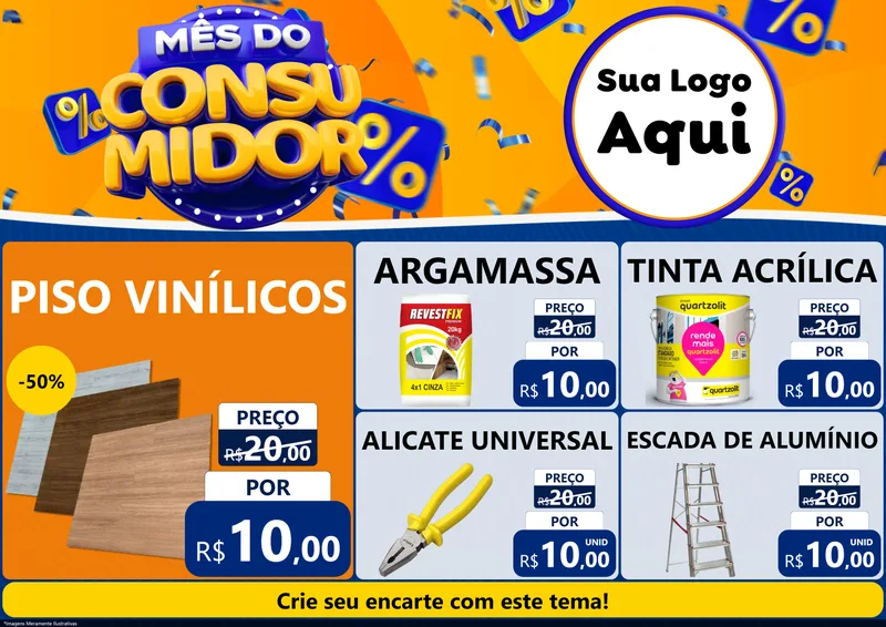 Modelo de Encarte para Encarte A4 Horizontal com o tema Mês do Consumidor para Material para Construção