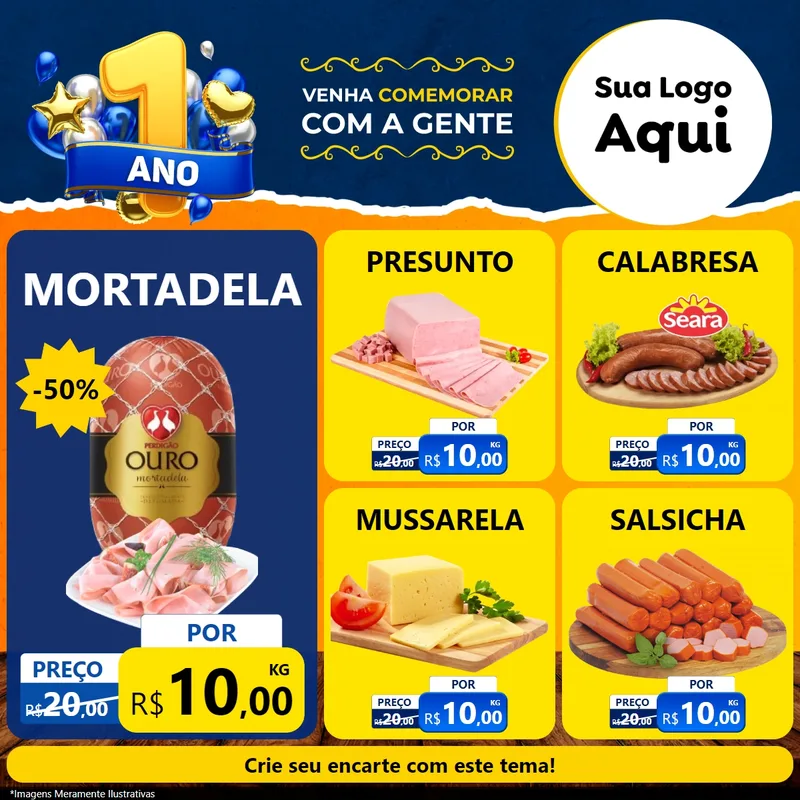 Modelo de Rede Social para Feed Facebook com o tema Um Ano de Aniversário para Frios e Laticínios
