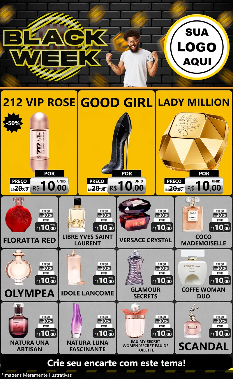 Modelo de Encarte para Encarte Grande com o tema Black Week para Perfumes