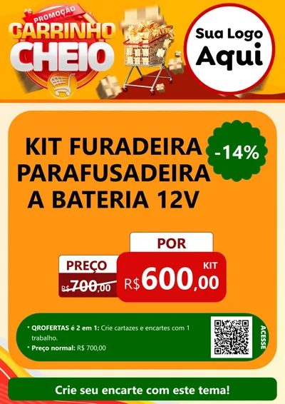 Modelo de Cartaz para Cartaz A4 Vertical com o tema Promoção carrinho cheio para Maquinas e Ferramentas