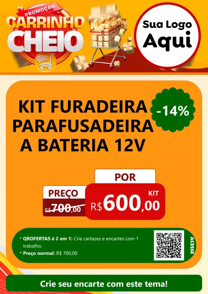 Modelo de Cartaz para Cartaz A4 Vertical com o tema Promoção carrinho cheio para Maquinas e Ferramentas