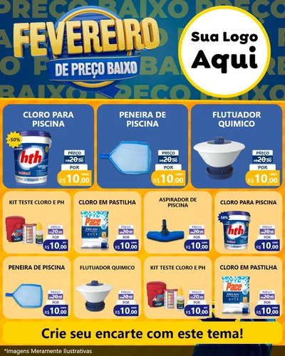 Modelo de Rede Social para Feed Instagram com o tema Fevereiro de Preço Baixo para Produtos para Piscina
