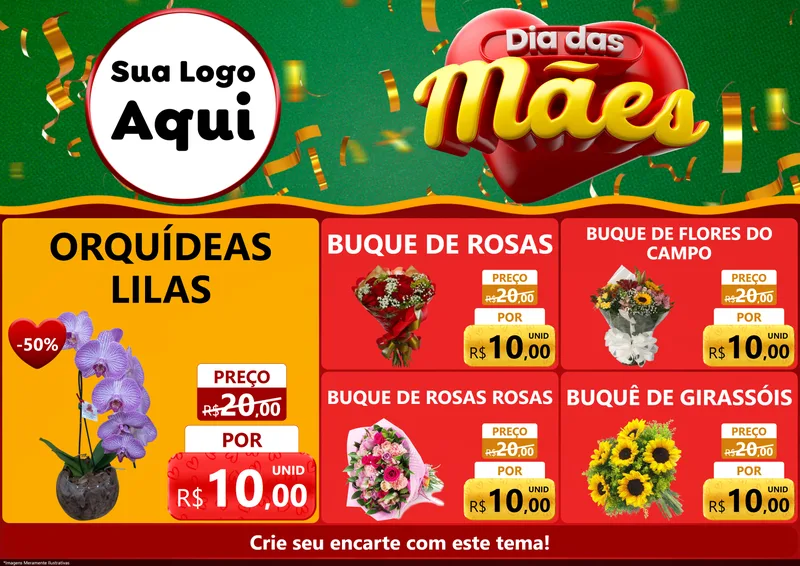 Modelo de Encarte para Encarte A4 Horizontal com o tema Dia das Mães para Floricultura e jardim