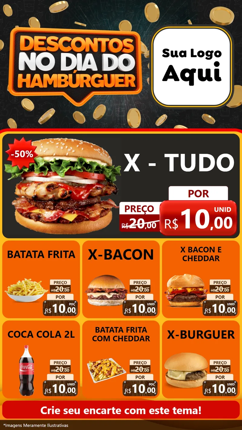 Modelo de Rede Social para Stories com o tema Descontos No Dia Do Hambúrguer para Hamburgueria