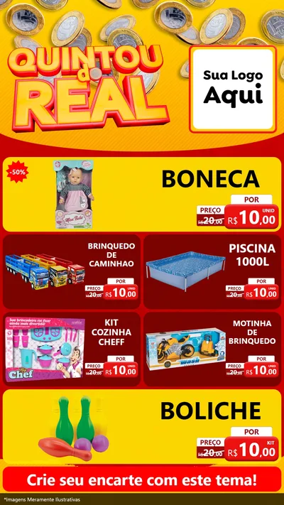 Modelo de TV para TV Vertical com o tema Quintou do Real para Brinquedos