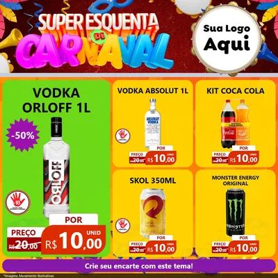 Modelo de Rede Social para Feed Facebook com o tema Super Esquenta de Carnaval para Distribuidora de bebidas