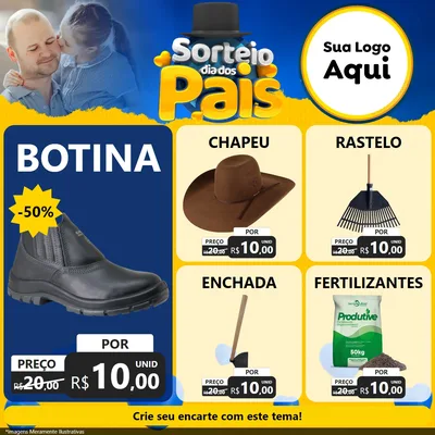 Modelo de Rede Social para Feed Facebook com o tema Sorteio Dia Dos Pais para Agropecuária