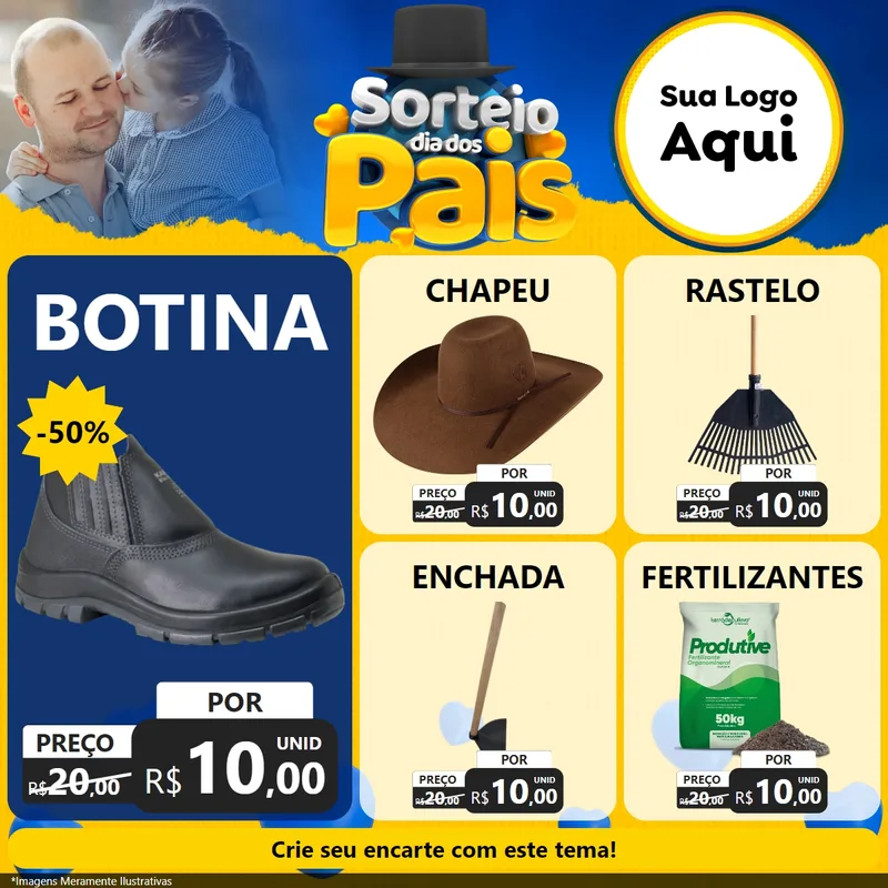 Modelo de Rede Social para Feed Facebook com o tema Sorteio Dia Dos Pais para Agropecuária