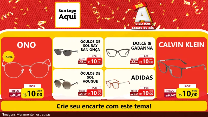 Modelo de TV para TV Horizontal com o tema Dia A o Dia Mais Barato do Mês para Óticas