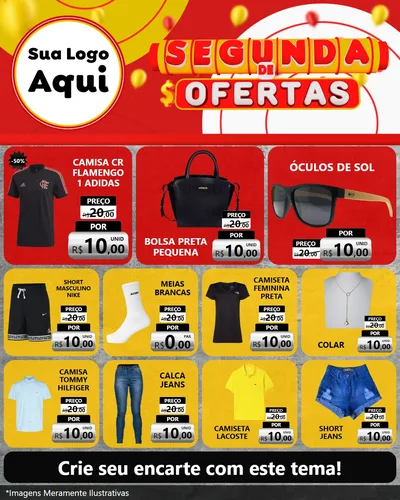 Modelo de Rede Social para Feed Instagram com o tema Segunda de Ofertas para Roupas e acessórios