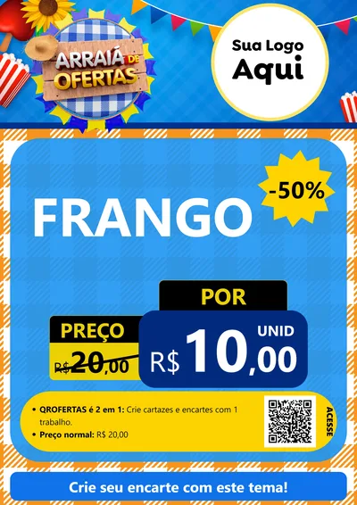 Modelo de Cartaz para Cartaz A4 Vertical com o tema Arraiá de Ofertas para Assados