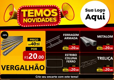 Modelo de Encarte para Encarte A4 Horizontal com o tema Temos Novidades para Ferragens