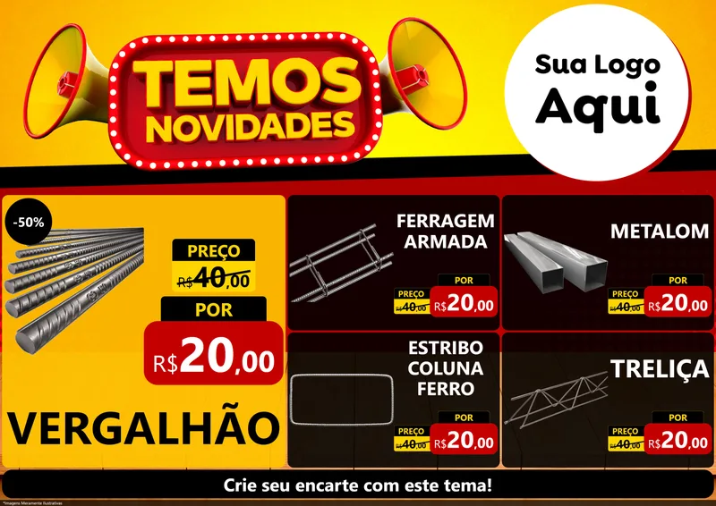 Modelo de Encarte para Encarte A4 Horizontal com o tema Temos Novidades para Ferragens