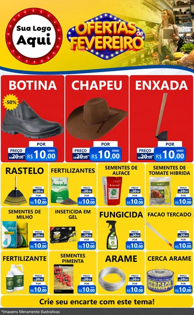 Modelo de Encarte para Encarte Grande com o tema Ofertas de Fevereiro para Agropecuária