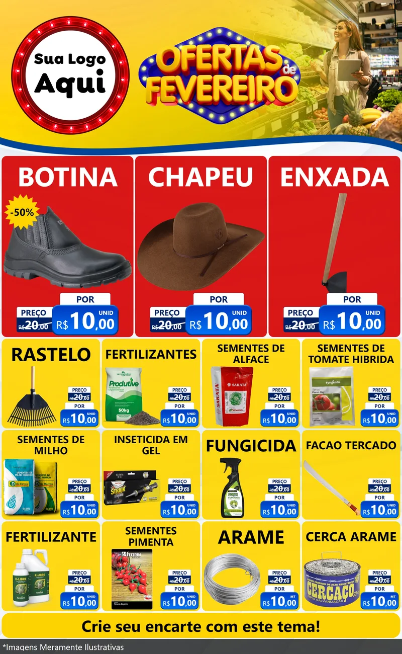 Modelo de Encarte para Encarte Grande com o tema Ofertas de Fevereiro para Agropecuária