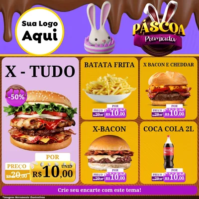 Modelo de Rede Social para Feed Facebook com o tema Páscoa Premiada para Hamburgueria