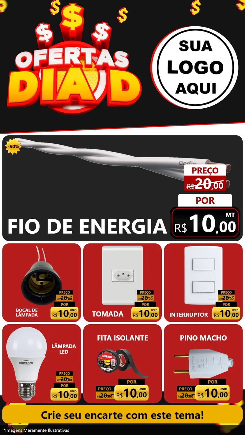 Modelo de Rede Social para Stories com o tema Ofertas Dia D para Materiais Elétricos