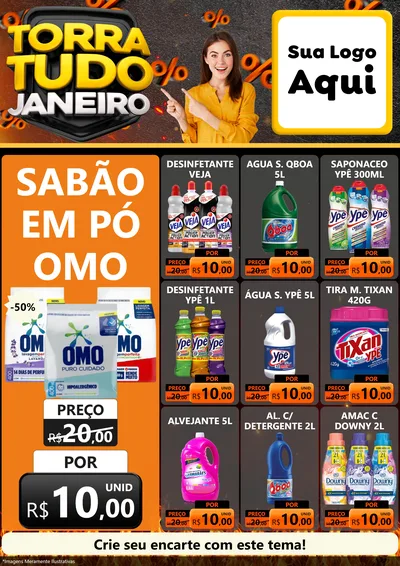 Modelo de Encarte para Encarte A4 Vertical com o tema Torra Tudo Janeiro para Produtos de Limpeza