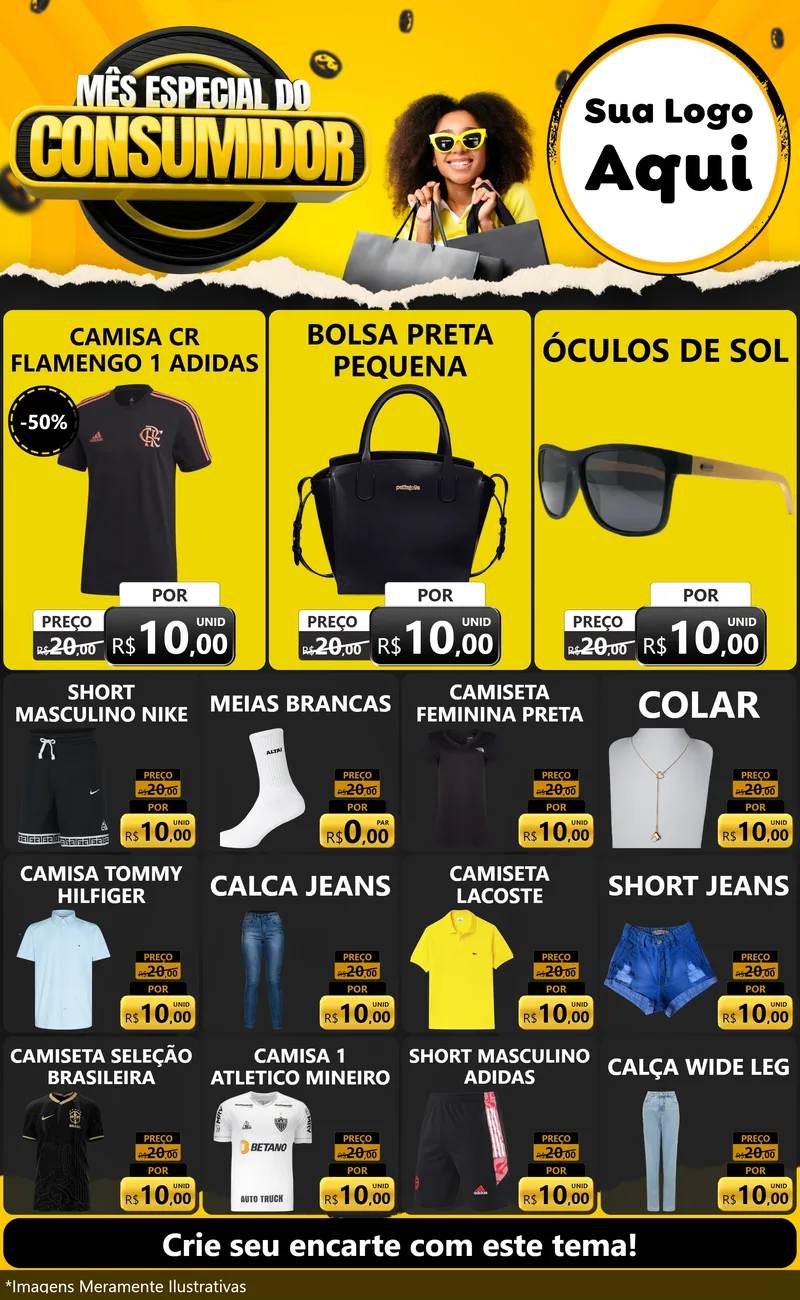 Modelo de Encarte para Encarte Grande com o tema Mês Especial do Consumidor para Roupas e acessórios