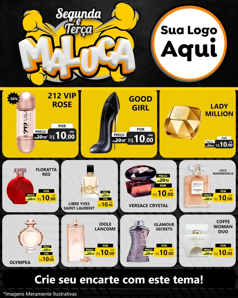 Modelo de Rede Social para Feed Instagram com o tema Segunda e Terça Maluca para Perfumes