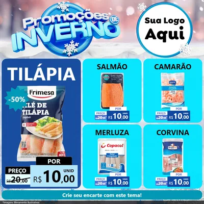 Modelo de Rede Social para Feed Facebook com o tema Promoções de Inverno para Peixaria