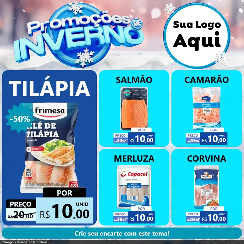 Modelo de Rede Social para Feed Facebook com o tema Promoções de Inverno para Peixaria