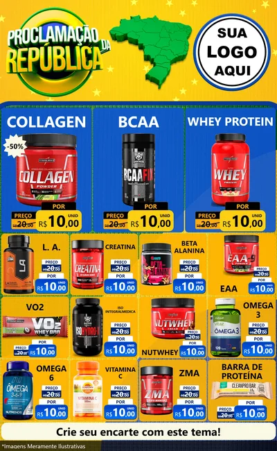Modelo de Encarte para Encarte Grande com o tema Proclamação da República para Suplementos alimentares