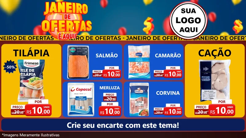 Modelo de TV para TV Horizontal com o tema Janeiro de Ofertas É Aqui! para Peixaria