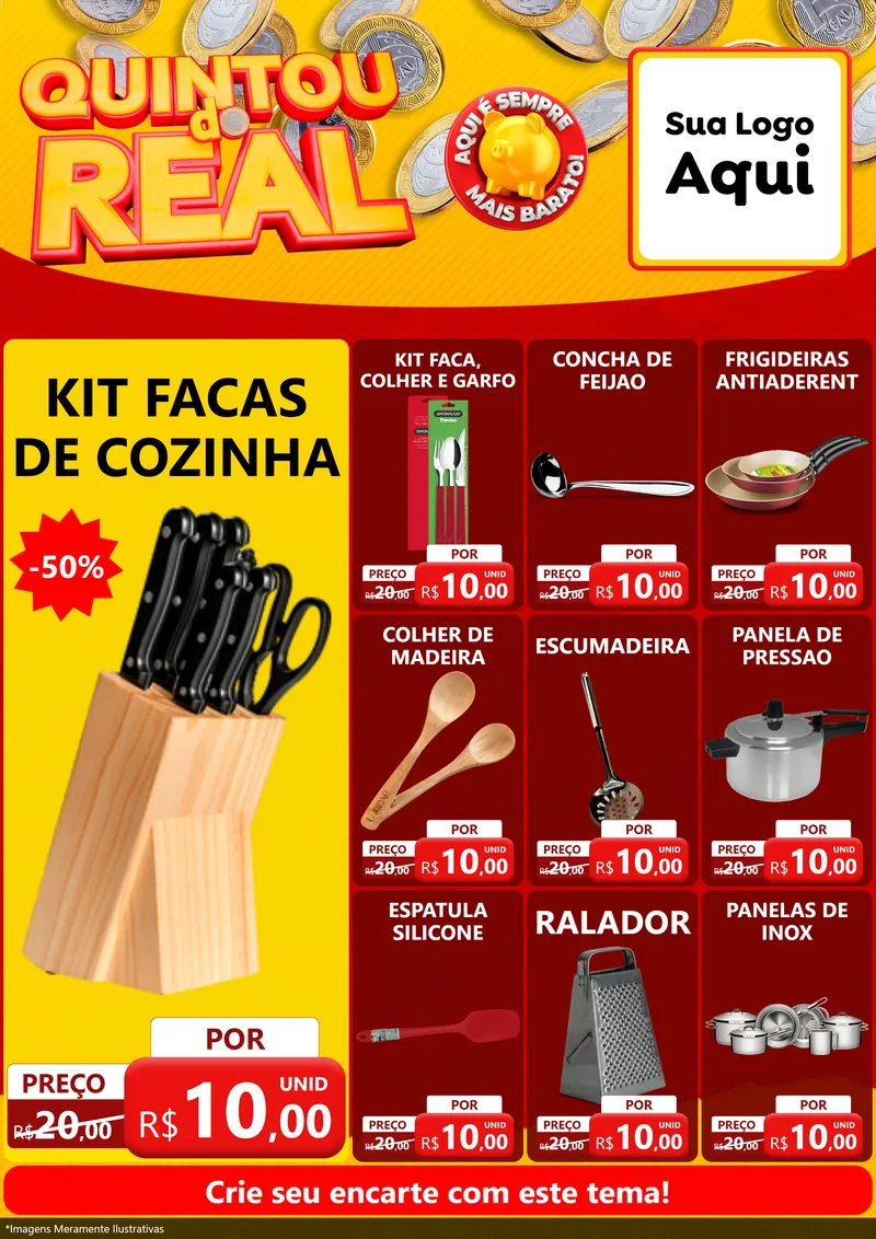 Modelo de Encarte para Encarte A4 Vertical com o tema Quintou do Real para Utilidades Domésticas